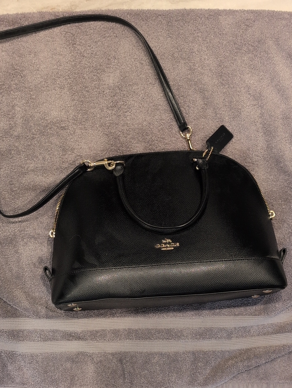 Coach Black Leather Dome Satchel with Gold Hardware